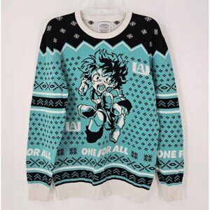 MY HERO ACADEMIA Funimation A-1 Class Sweater Sz L Turquoise Black White